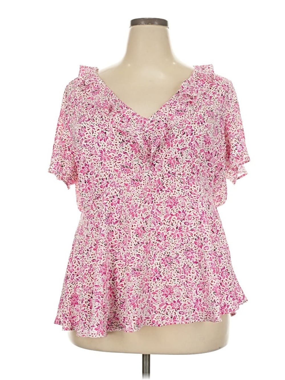 torrid Pink Floral V-Neck Peplum Blouse